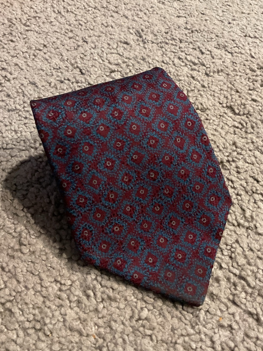 Giorgio Armani Vintage Burgundy and Blue Diamond Medallion Silk Neck Tie Office